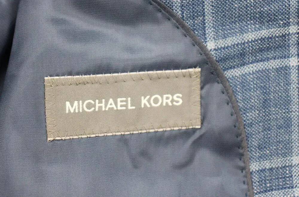 Michael Kors Blazer Mens 38 R Light Blue Plaid Wool Silk Classic Fit Sport Coat